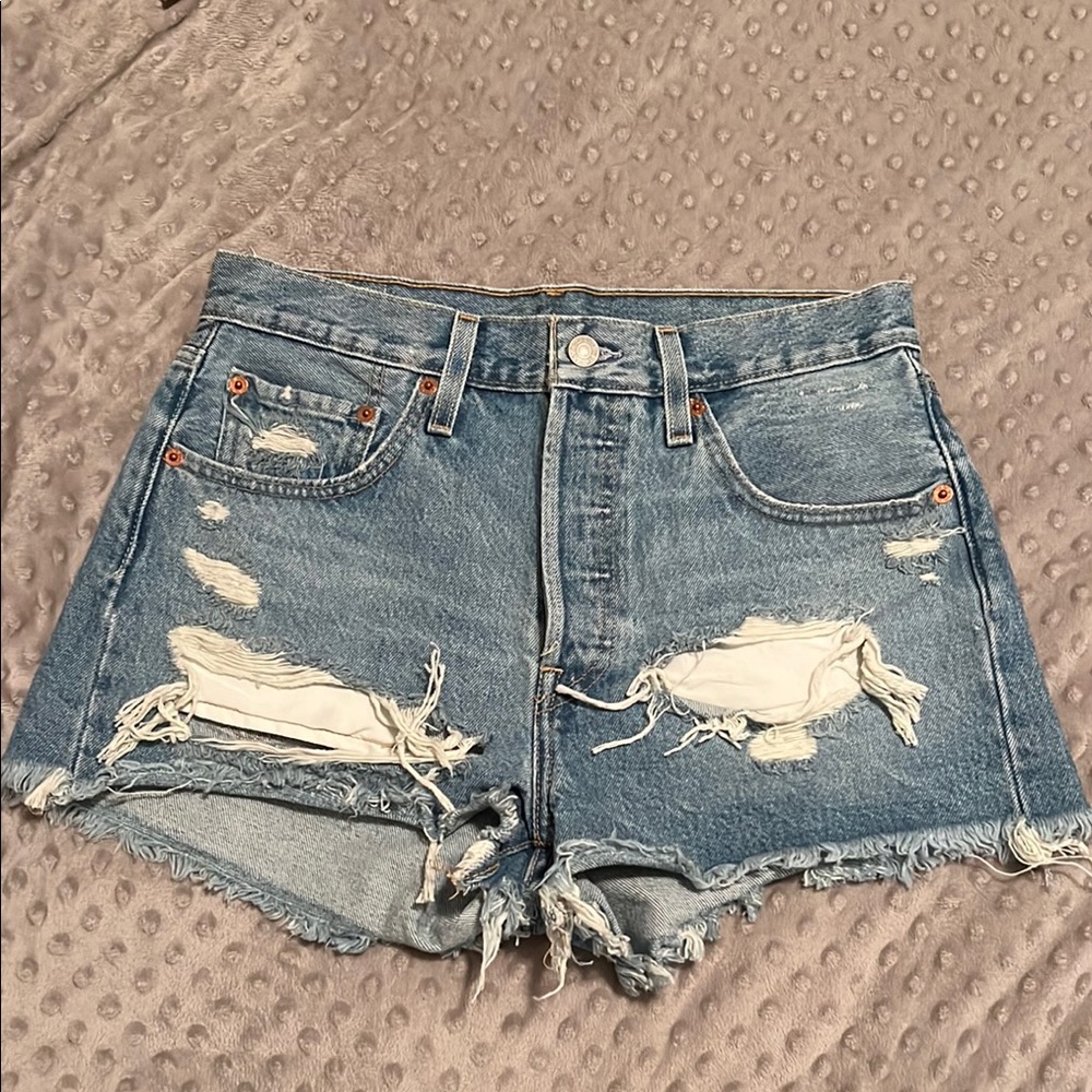 Levi 501 Distressed Denim Shorts Size 27